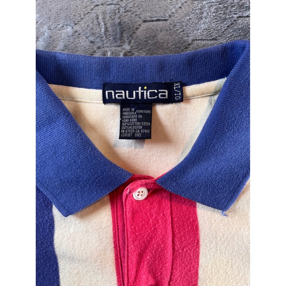 VTG Nautica Mens XL Multicolor Striped Polo Shirt Short Sleeve Casual Preppy - Picture 2 of 10